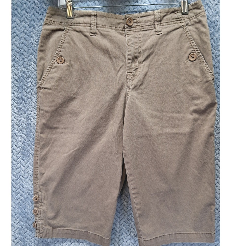 Gloria Vanderbilt Amanda Khaki Capri Pants Tan Stretch Cotton Trousers Size 8